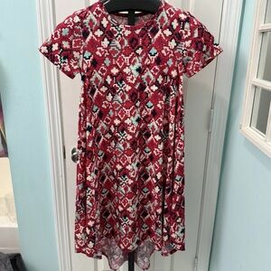 LuLaRoe Women's Size XXS  Red Southwestern Aztec Print Carly Swing T-shirt Dress